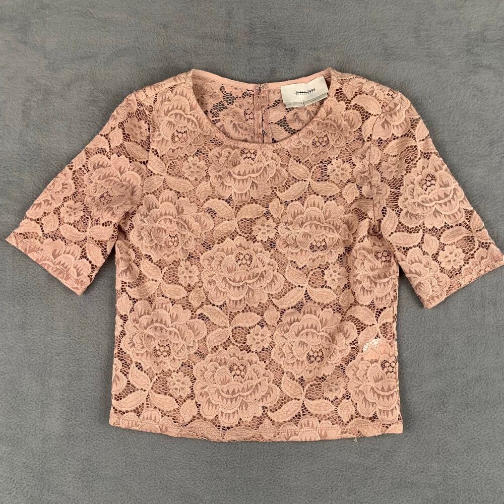 BHLDN‎ Blush Pink Lace Floral Cropped Blouse Romantic Feminine Coquette